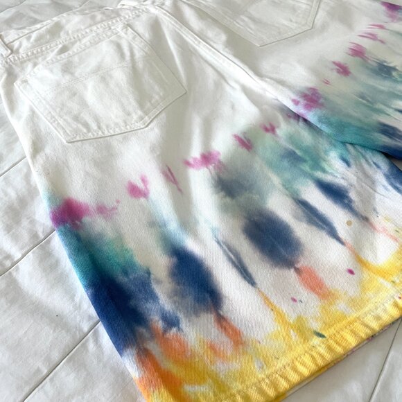 Custom Tie-Dye Free Speech Shorts – Size 8 – Upcycled Summer Denim - Picture 6 of 12